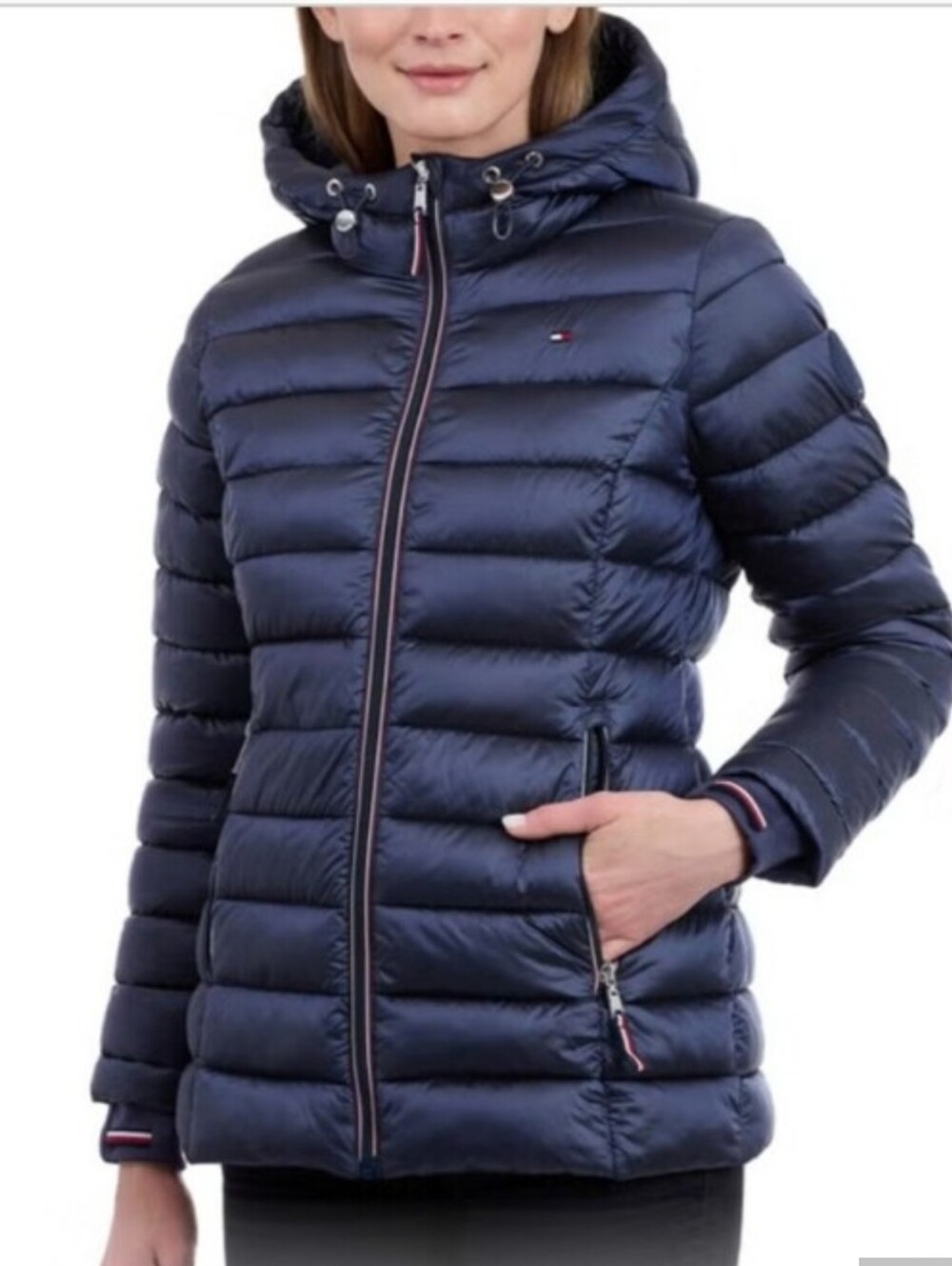 Tommy Hilfiger Olive Blue Quilted Hooded Puffer Jacket New